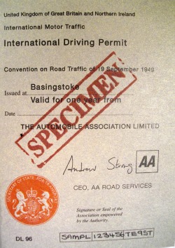 Example of an international driving permit